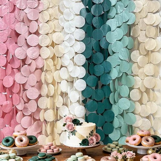 205 Ft Sage Green Dusty Rose Pink Khaki Beige Circle Dot Backdrop Garland Tissue Paper Polka Dots Hanging Streamer for Girl Wild Jungle Safari Woodland Baby Shower Birthday Party Decorations Supplies