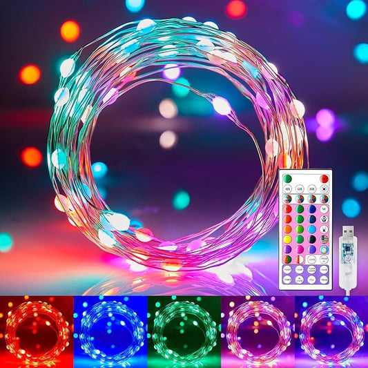 Minetom Fairy Lights Color Changing - 66FT 200 LED String Lights with Remote, 16 Single Colors & 6 Holiday Colors, USB Fairy Light Indoor with 12 Mode, Christmas Light for Bedroom Halloween Decoration