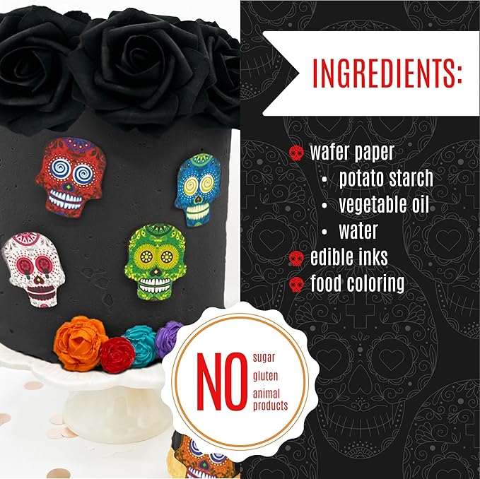 Sugar Robot Inc. Sugar Skulls - Set of 24 - Edible Halloween Cake Toppers