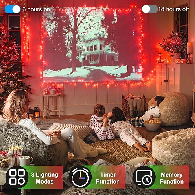2 Pack Total 200FT 600 LED Christmas String Lights, Fairy Tree Lights Indoor Outdoor Connectable, 8 Modes & Timer LED String Lights for Bedroom, Home, Tree, Yard, Door, Wedding, Xmas Decore (Red)