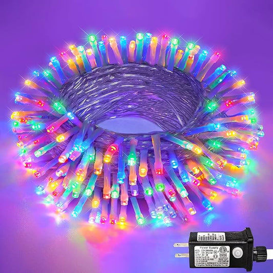 120 LED Christmas Lights Outdoor Indoor 40ft Christmas String Lights 8 Modes Clear Wire Plug in Twinkle Fairy Light for Bedroom House Holiday Party Christmas Tree Decorations, Multicolor