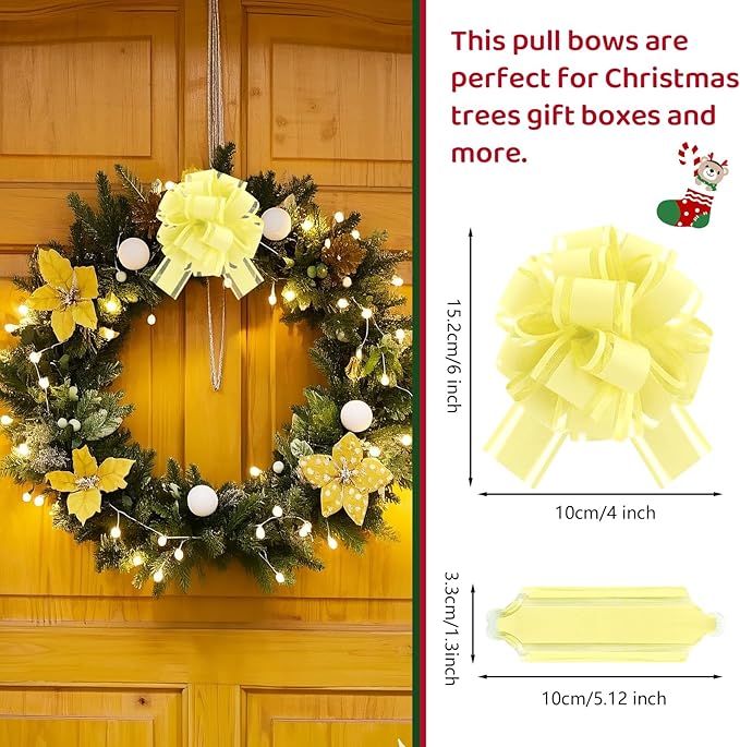 12 Pcs Yellow Gift Bow Pull Bows for Gift Warpping Christmas Warp Ribbon Bow Party Birthday Wedding Solid Bows for Bikes Anniversary Boxes Flower Decorations Valentine's Day (Yellow-E)