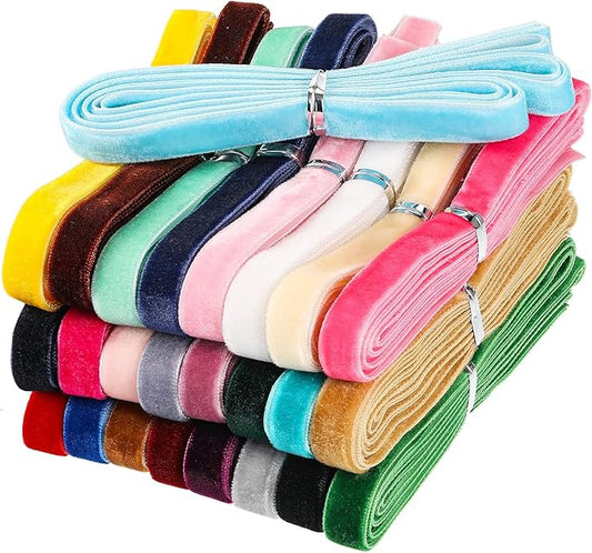 Syhood 60 Yards 3/8" Velvet Ribbon Assorted Colors Bulk for Gift Wrapping DIY Craft Hair Bow Tree Wreath Bows Door Garland Wedding Decor