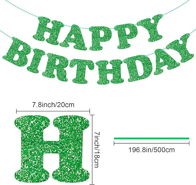 Green Happy Birthday Banner Birthday Party Decorations Happy Birthday Banner Bunting Garland Sign for Kids Boys Girls Adults Birthday Baby Shower Celebration Party Backdrops Supplies