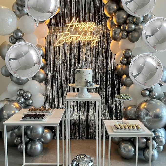 TONIFUL 8Pcs Large Silver 4D Giant Round Foil Balloon 22inch Big Mirror Metallic Mylar Sephere Balloons for Christmas New Year Birthday Party Graduation Wedding Bridal Shower Decoration Supplies