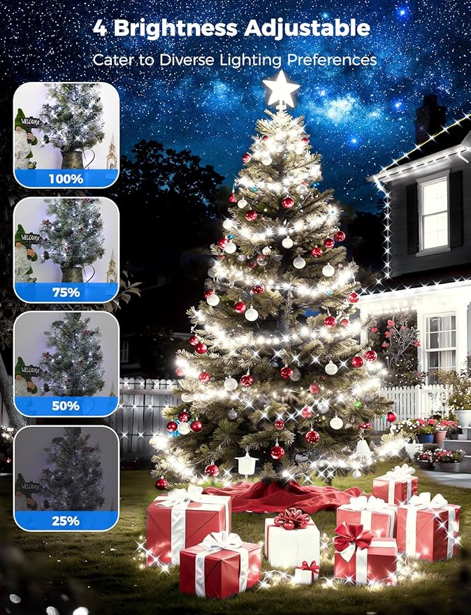 Brightever 360FT 1100 LED Outdoor String Lights, Christmas Lights with Remote Control - 8 Lighting Modes & 3 Timers, String Lights for House, Indoor, Porch, Xmas Decorations (Cool White)
