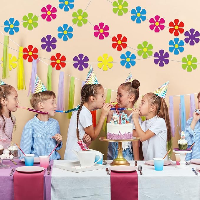 12 Packs Flower Paper Garland kit Decorations Spring Hippie Flower Paper Cutouts 60's Hippie Party Banners Groovy Hanging Swirl Peace and Love for Birthday Party Baby Shower Home Favor Supplies