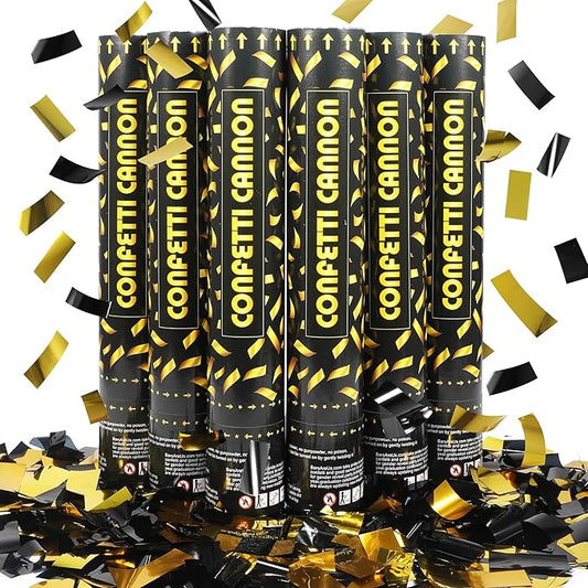 Black gold Confetti Poppers,6pack 12inch Confetti Wands For Birthday,Indoor Wedding,Party,Celebrations,Photo Shoots and New Year (Black gold 6Pack)