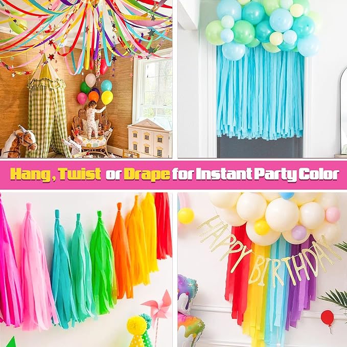 Oun Nana Silver Crepe Paper Streamers Party Decorations, 6 Rolls 738 Ft Party Streamers for Birthday, Baby Shower, Wedding, Graduation, Backdrops, Ceilings and DIY Crafts