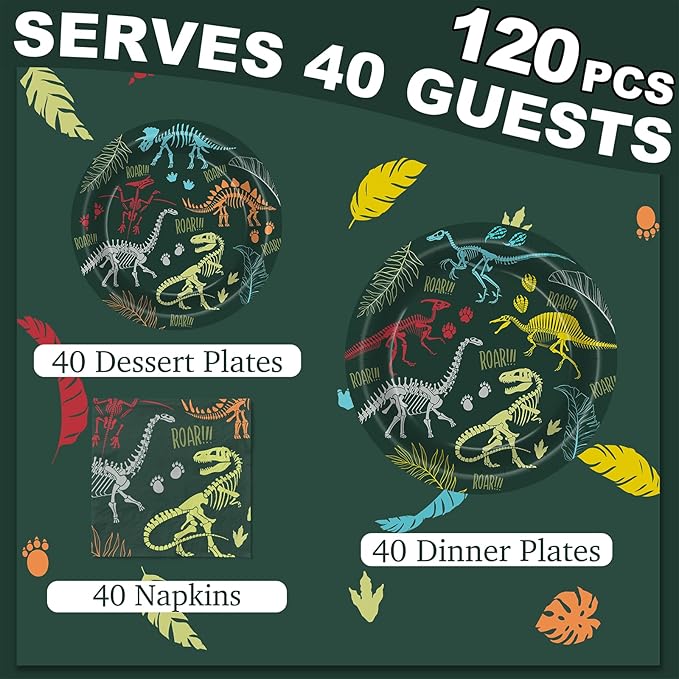 Dinosaur Fossil Birthday Party Decorations for 40 Guests – Dinosaur Dig Birthday Plates and Napkins– Fossil Theme Disposable Tableware Set