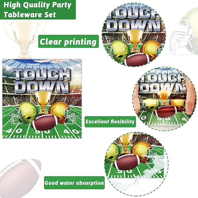 96 Pcs Football Party Paper Plate and Napkins Supplies Disposable Football Sports Party Birthday Decorations Favors for Party Favors 24 Guests