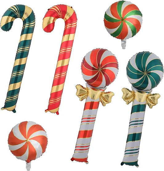 Christmas Ballooons Set Lollipop Windmill Balloons Colorful Candy Cane Swirl Balloons for Christmas-Themed Party Birthday Party Supplies Decorations 6 PCS