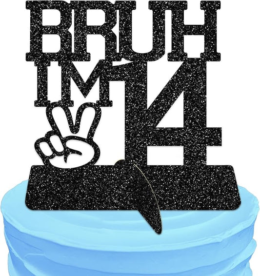 Bruh I'm 14 Black Glitter Center Pieces Decoration - Funny 14th Birthday Party Decorations for Boys, 14th Birthday Centerpiece, Teen Boy Decor, Party Supplies (Bruh I,m 14)