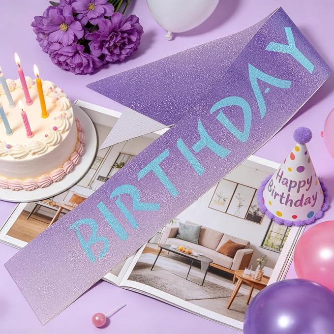 Canitor Kpop Theme Birthday Decorations Soft Satin Birthday Girl Sash for Women Dress Outfits Party Favors Accessories (purple gradient+blue words)