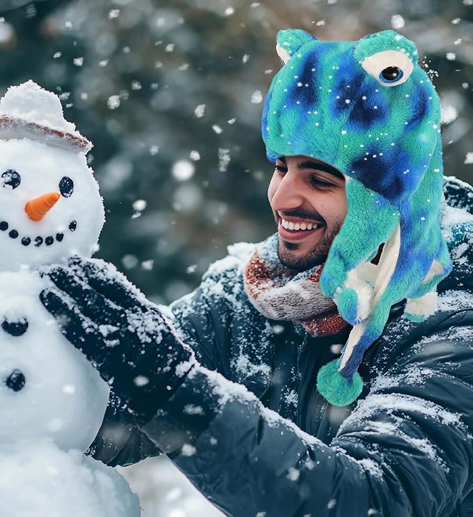 DolliBu Plush Hat – Super Soft Fleece Stuffed Animal Beanie with Ear Flaps, Cozy Warm Winter Hat for Kids – One Size