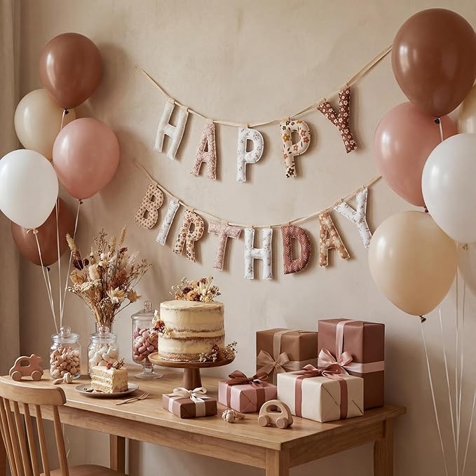 Suncalla Pre-strung Happy Birthday Banner Sign Reusable Felt Happy Birthday Garland Hanging Decorations Party Bunting Garland for Party Decor Photo Pro Home Backdrop (Boho)