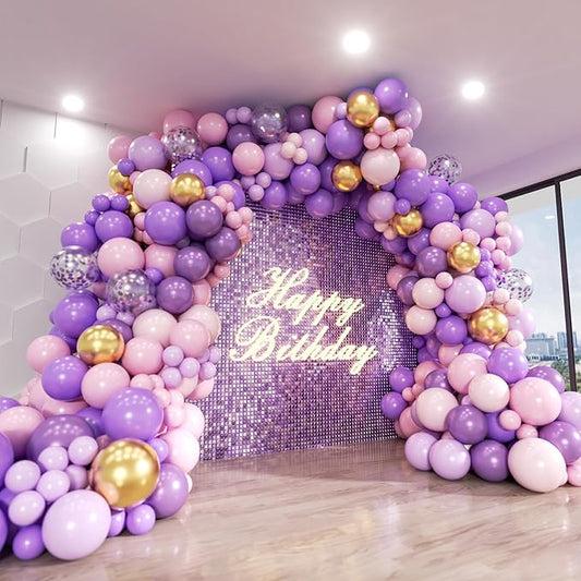 Pink and Purple Balloon Arch Kit, 140Pcs Lavender Metallic Purple Macaron Light Pink with Gold Balloon Garland Kit for Wedding, Engagements, Birthday, Baby Shower, Anniversary Party Decoration