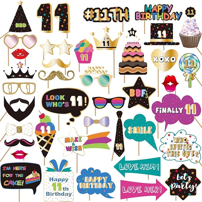 BRT Bearingshui 11th Photo Booth Props, Birthday Party Accessories, Signs, Decorations & Favors