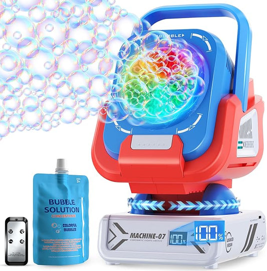Bubble Machine,Bubble Maker for Party,Outdoor Toys for Kids,Rechargeable/with Remote Control / 7 Color RGB Lights,Wedding Birthday Party, Summer Activities Bubble Blower Gift for Boys & Girls