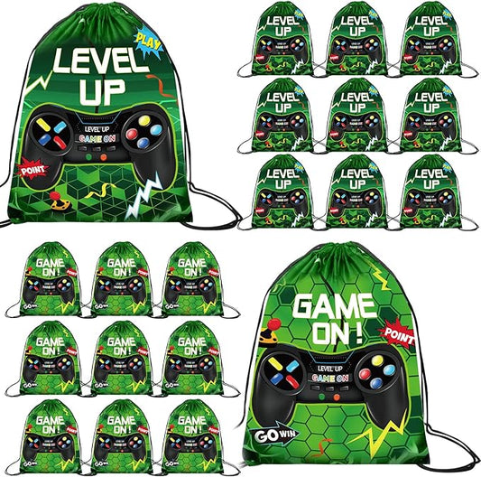 Roowest 36 Pcs Video Game Drawstring Bags 12 x 10'' Video Gaming Theme Birthday Party Gifts Supplies Goodie Treat Candy Bags for Kid(Green)