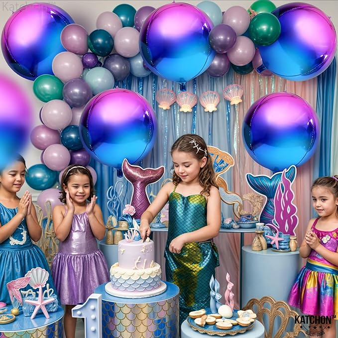 KatchOn, Purple Balloons - 22 Inch, Pack of 6 | Round Metallic Galaxy Balloons for Galaxy Party Decorations, Purple Birthday Party Decorations | Iridescent Balloon for Mermaid Party Decorations