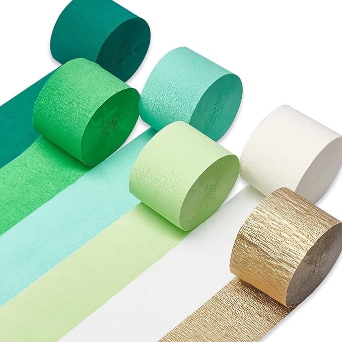 PartyWoo Crepe Paper Streamers 6 Rolls 492ft, Pack of Lime Green, Gold Party Streamers for Birthday, Party, Wedding Decorations (1.8 Inch x 82 Ft/Roll)