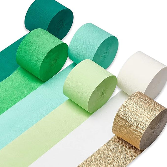PartyWoo Crepe Paper Streamers 6 Rolls 492ft, Pack of Lime Green, Gold Party Streamers for Birthday, Party, Wedding Decorations (1.8 Inch x 82 Ft/Roll)
