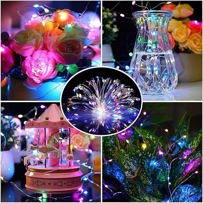8 Pack Fairy Lights Battery Operated, 7FT 20 Mini LED Fairy Lights Silver Wire Twinkle Lights for DIY, Parties, Wedding, Bedroom, Christmas Decoration (Multi-Colored)