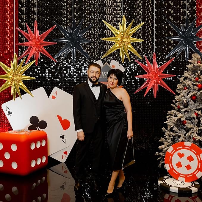 TONIFUL 8 Pcs Black Gold Red Foil Balloons Large Star Balloons Explosion Star Mylar Balloons for Party Backdrop Christmas New Year Birthday Wedding Baby Shower Anniversary Photo Booth Supplies
