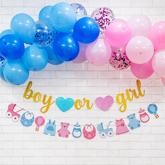 KatchOn, Gender Reveal Decorations Kit - Pack of 40, No DIY | Boy or Girl Gender Reveal Banner | Boy or Girl Baby Shower Decorations | Blue and Pink Gender Reveal Balloon Arch Kit | Boy or Girl Sign