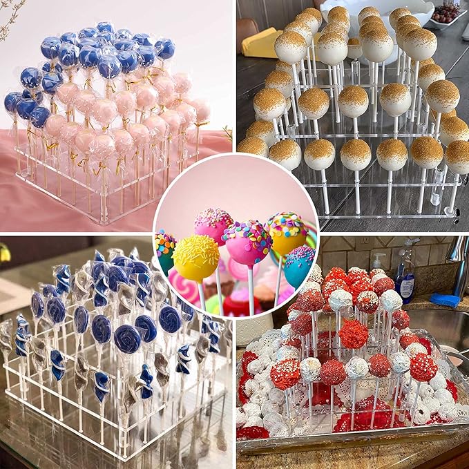 Goabroa Cake Pop Stand, 56 Holes 3 Tier Clear Acrylic Lollipop Holder, Cake Pop Holder Stand for Birthday Shower Decorations Weddings Parties Anniversaries Dessert Display