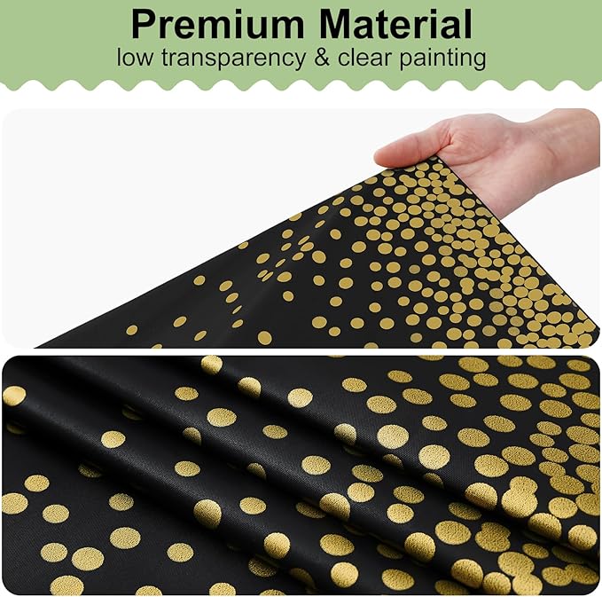 misaya 4 Packs Dot Disposable Table Cloth, 54 x 108 Inch Waterproof Plastic Tablecloth, Rectangle Gold Dots in Black Table Covers for Picnic, Birthday, Party