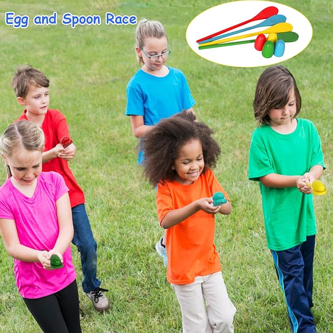 4-8 Player Potato Sack Race Bags Backyard Games for Kids and Adult, Field Day Birthday Party Outdoor Games for Kids Family,Carnival Game,Egg and Spoon Race,3 Legged Race,Relay Batons,Easter Fun Games