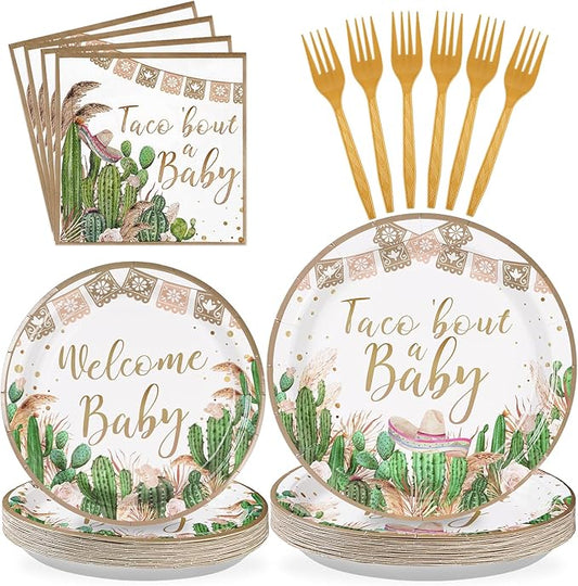96Pcs Taco Bout a Party Decorations Taco Bout a Baby Plates and Napkins Tableware Sets Mexican Fiesta Party Decorations for Boys Girls Cinco De Mayo Cactus Gender Reveal Birthday Supplies Serve 24
