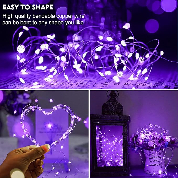 pozzolanas 8 Pack Purple Fairy Lights Battery Operated 3 Modes 7FT 20 LED Waterproof String Lights Twinkle Silver Wire for Mason Jars Wedding Christmas Halloween Party Decor (8, Purple)