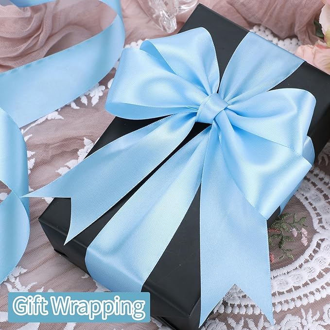 woric Blue Ribbon 1 1/2 Inch 60 Yards Light Baby Blue Satin Ribbon for Baby Bridal Shower Party Favors Wedding Decor Mothers Day Graduation Leis Crafts Flower Bouquet