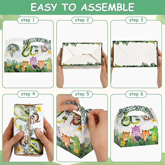 DjinnGlory 36 Pack Safari Woodland Animals Treat Boxes Gable Boxes Party Favor Gift Boxes for Baby Shower, Birthday Parties, Small Business 6.18 x 3.58 x 3.38 Inches