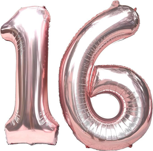 FIROMI 16 Foil Number Balloons Rose Gold 40-inch Big Giant Jumbo Mylar 16 or 61 Balloon Numbers for 16th Birthday Party Anniversary Decorations