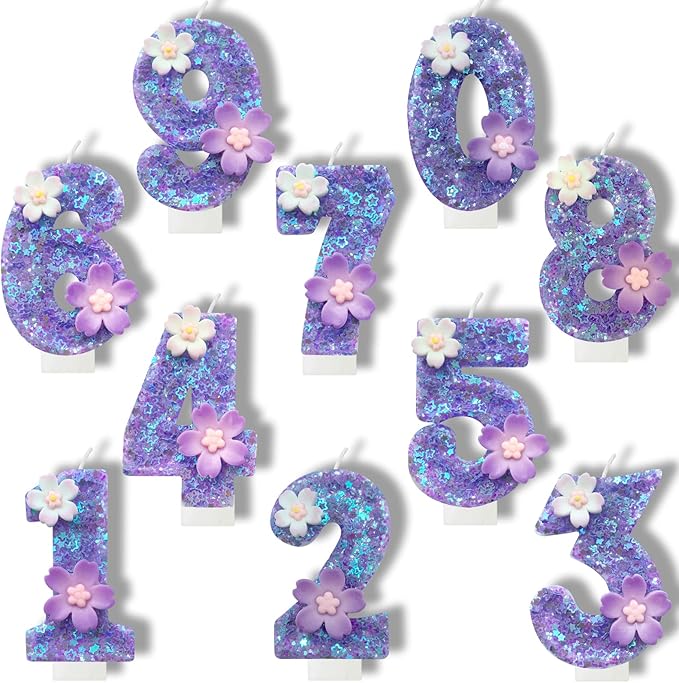 Purple Flower Birthday Candle,Number Birthday Candles for Cake, Ideal Birthday Parties Cake Decor, Wedding Anniversary and Other Celebrations (Number 0, Purple)