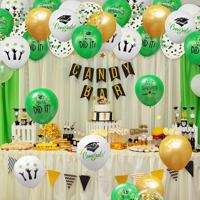 2026 Graduation Party Decorations, 68pcs Graduation Balloons Green and Gold Grad Decor for College High School Class of 2026 Congrats Grad Party Decor