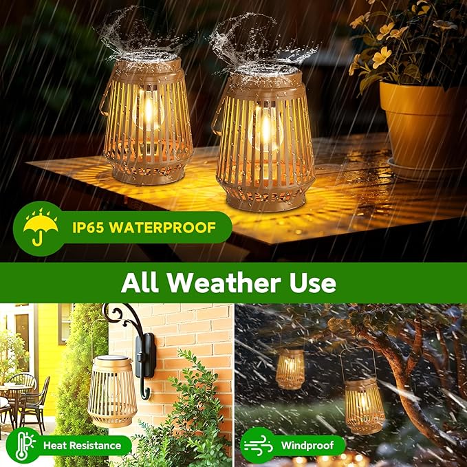Solar Lanterns Outdoor Waterproof Brighter Up to 12 Hrs Outdoor Hanging Solar Lights, Retro Metal Outside Lanterns Auto On/Off, Solar Powered Lanterns Lighting LED for Garden Patio Yard Decor 2 Pack