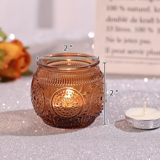 36 Pcs Amber Candle Holders Bulk- Floral Style Vintage Candle Holder for Rustic/Boho Wedding Table centerpieces, Bridal Shower, Baby Shower Decoration