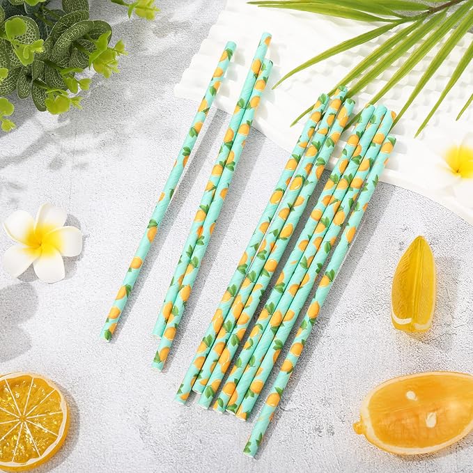 Whaline 200Pcs Watercolor Lemon Paper Straws Summer Disposable Drinking Straws Lemon Party Decorative Straw for Spring Summer Birthday Baby Shower Juices Shakes Cocktails Decorations