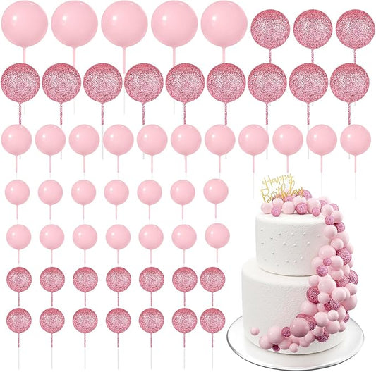 60Pcs Glitter Cake Balls Decorations Foam Cake Topper Balls Mini Balloon Cupcake Toppers for Cake Decorating Birthday Baby Shower Party (Glitter Pink)