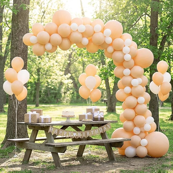 RUBFAC 135pcs Nude Balloons, Latex Boho Beige Apricot Balloon Different Sizes 18 12 10 5 Inch for Garland Arch Wedding Baby Shower Gender Reveal Anniversary Birthday Party Decorations