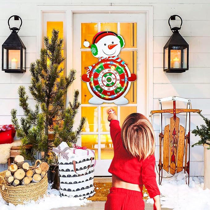 Christmas Games for Families, Light Up Dart Board for Kids Adults with 12 Sticky Balls Christmas Party Games Outdoor Indoor Yard Holiday Carnival Games Toys Christmas Party Favors Gifts for Boys Girls