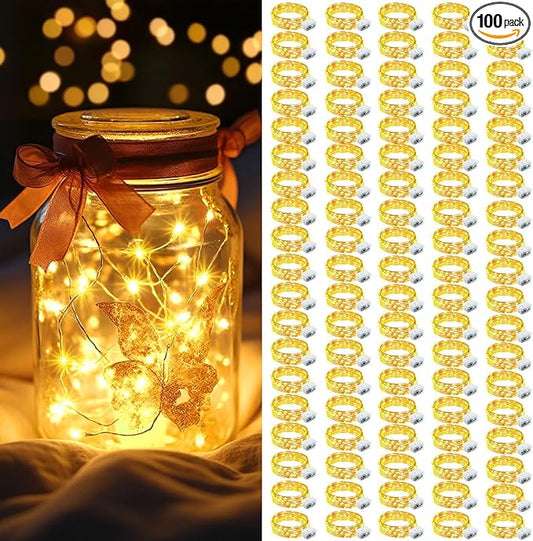 AIKEI 100 Pack LED Fairy Lights Battery Operated, Mini String Lights Waterproof 7 Feet 20 Led Firefly Starry Lamps for Wedding Party Bedroom Garden Christmas Decoration Warm White