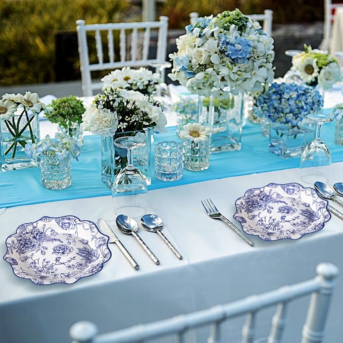 100 Pcs Chinoiserie Paper Plates Disposable Dessert Baby Bridal Shower Party Supplies Floral Dessert Plates Bulk Birthday Tea Party Serving Tray for Wedding Birthday