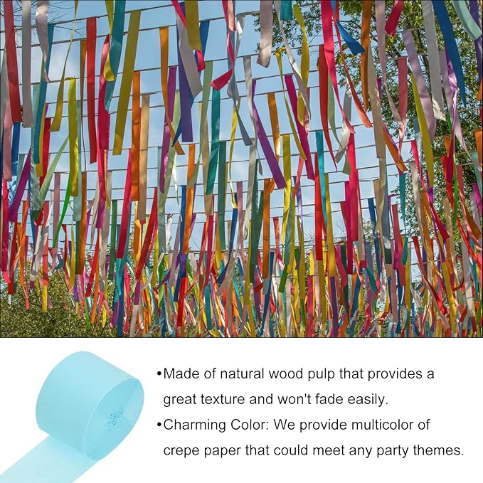 Crepe Paper Roll, Light Blue Crepe Paper Streamers Sheets, [for Party Streamer Decorations, Birthday Party] - 1.8 Inch x 82 ft / 2 Roll