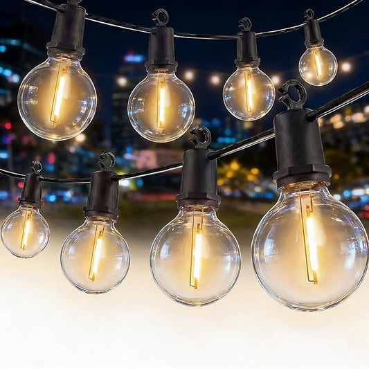 50ft LED Outdoor String Lights, 25 G40 Bulbs Shatterproof Patio Lights Plug in, IP65 Waterproof Hanging Indoor Lights, Connectable Warm White Outdoor Lights for Outside Backyard Balcony Home Decor